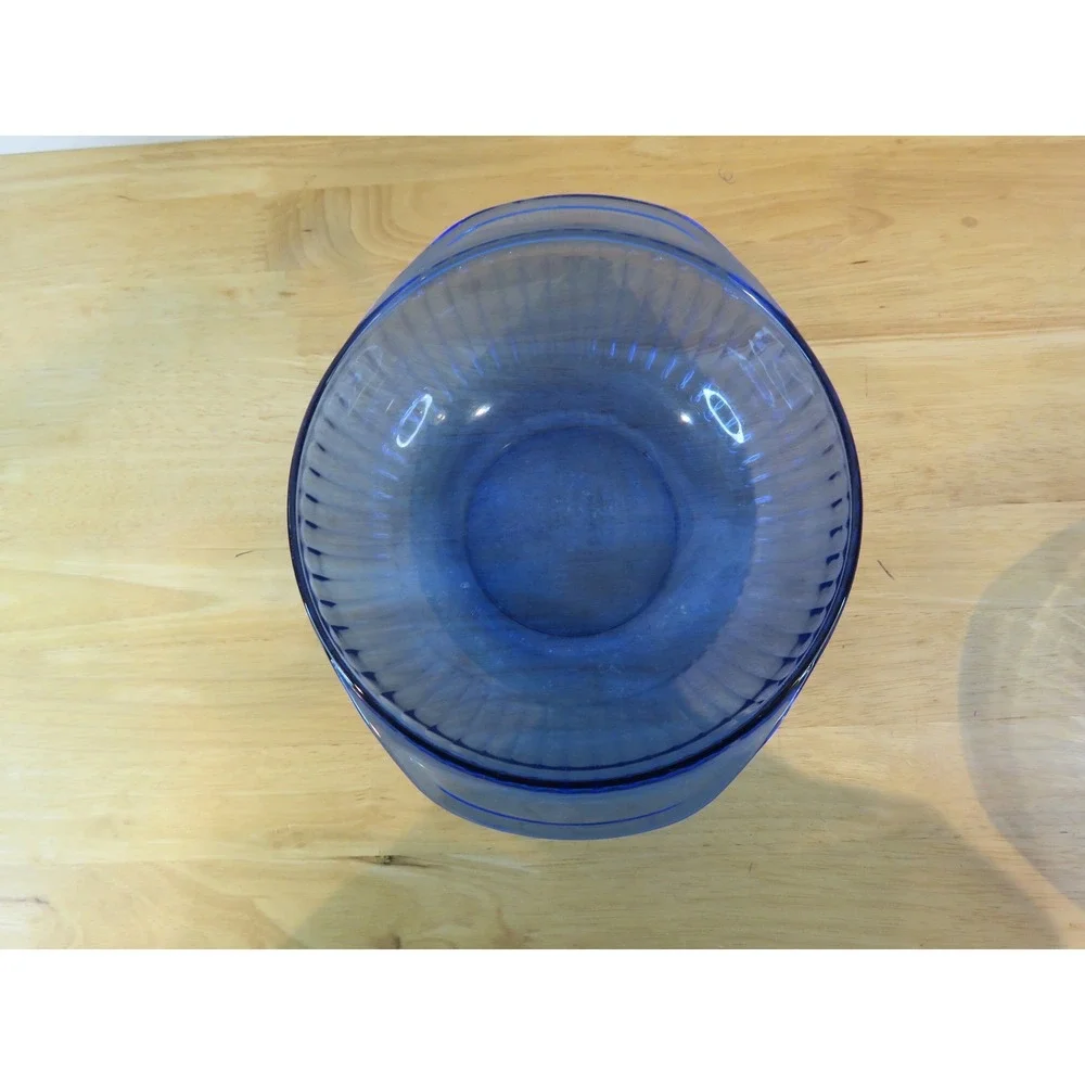 VTG Set of 2 Pyrex Sculptured 2-Quart Casserole Bowls Ribbed Design Cobalt Blue